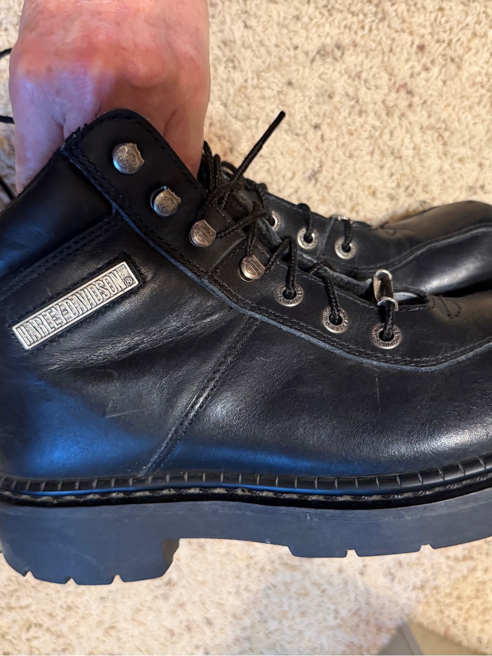 Ladies Size 9.5 Harley-Davidson Black Leather Lace-Up Ankle Riding Boots